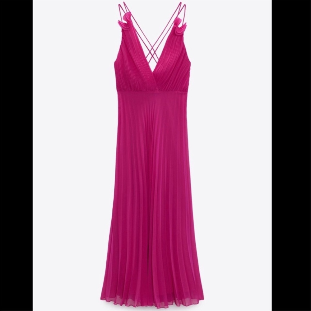 NWT Zara Fuchsia Pleated Maxi Dress- Size XL